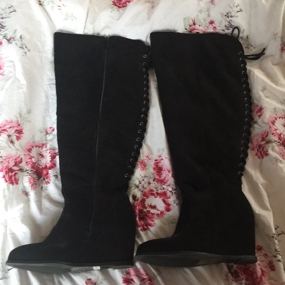 Torrid over the knee lace up wedge boots 9